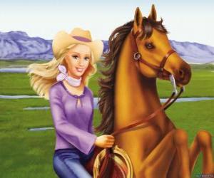 пазл Барби с красивая лошадь